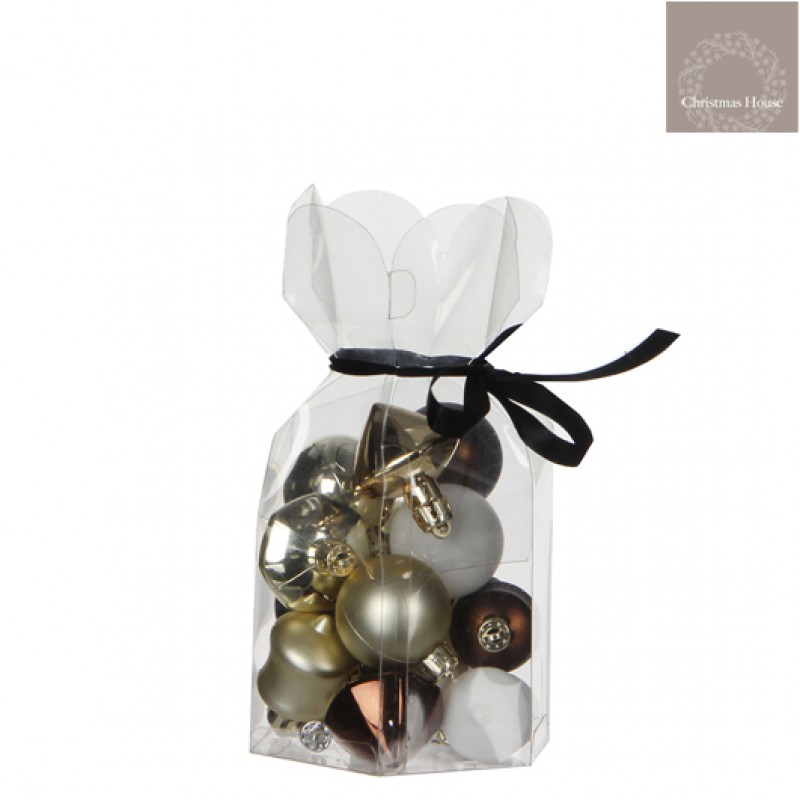 Kerstballen Bruin-wit-champagne Plastic (15 Stuks)