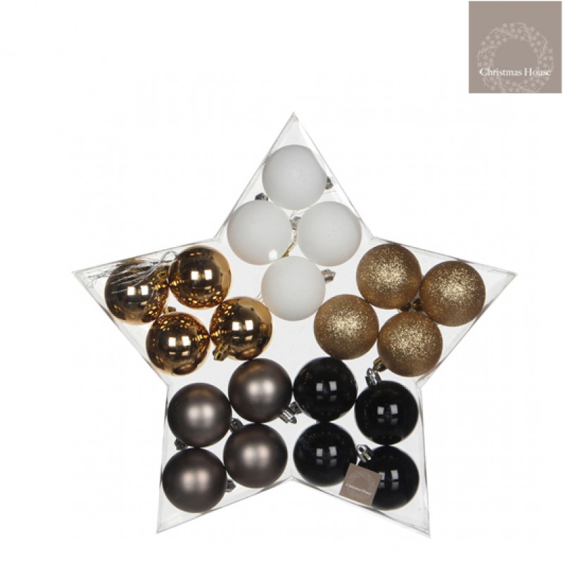 Kerstballen Goud-wit-grijs-zwart Plastic (20 Stuks)
