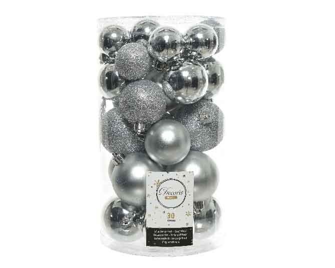 Kerstballen Zilver Onbreekbaar (30 Stuks)